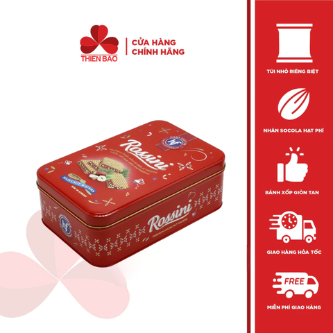 Bánh xốp nhân socola hạt phỉ Rossini hộp thiếc 250g
