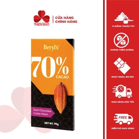 Socola đắng không đường Beryl's 70% 80% 99% cacao thanh 90g