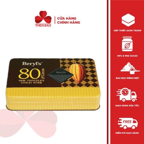 Socola đắng Beryl's cacao dark chocolate 99% 80% - hộp thiếc 108g