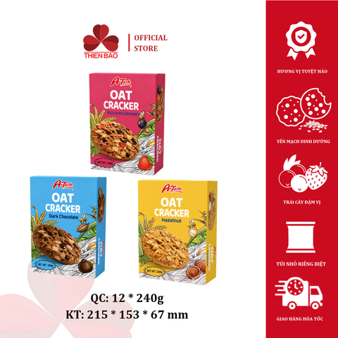 Bánh A-Taste Oat Cracker Dinh Dưỡng nhập khẩu cao cấp 240g 3 vị Hazelnut/ Dark Choco/ Blackcurrant & Strawberry - Bánh kẹo Thiên Bảo