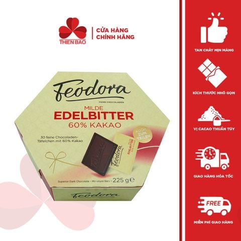 Socola Feodora Dark 60% Cacao & 75% Cacao Hộp Giấy 225g