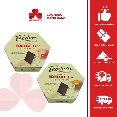 Socola Feodora Dark 60% Cacao & 75% Cacao Hộp Giấy 225g