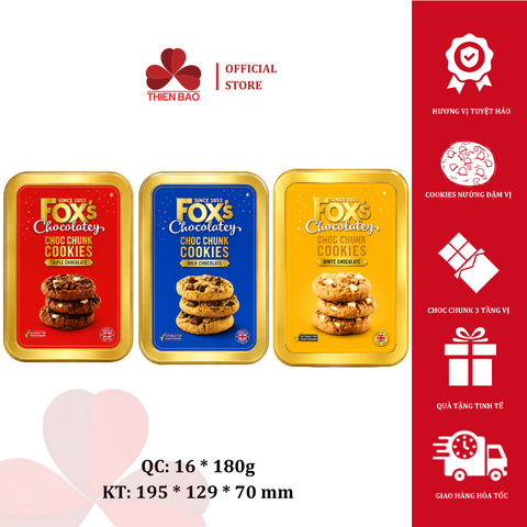 Bánh Cookies FOX'S 180g cao cấp Anh Quốc 3 vị Triple Chocolate/Milk Chocolate/ White Chocolate - Bánh Kẹo Thiên Bảo