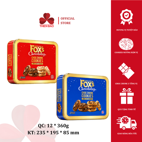Bánh Cookies FOX'S cao cấp vị Assorted - Triple & White Choco (Đỏ)/ Triple & Milk Choco (Xanh) 360g