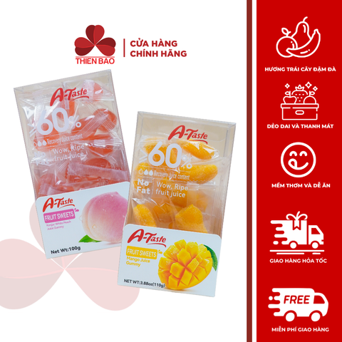 Kẹo dẻo trái cây vị xoài (110g) và vị đào (100g) thương hiệu A-Taste