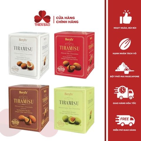 Socola Beryl's Classic Tiramisu (white/ green tea/ milk/ dark) hạnh nhân - hộp 100g