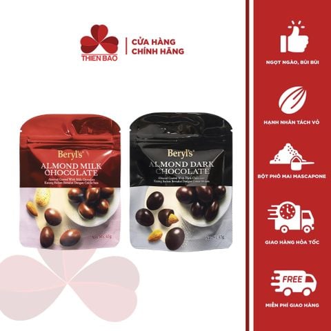Socola Beryl's Chocolate Hạnh nhân Milk/Dark gói 45g