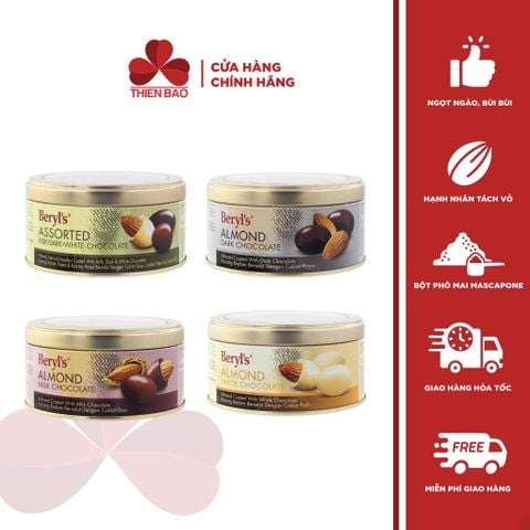 Socola Beryl's hạnh nhân (Milk/ Dark/ White/ assorted) - hộp thiếc 120g