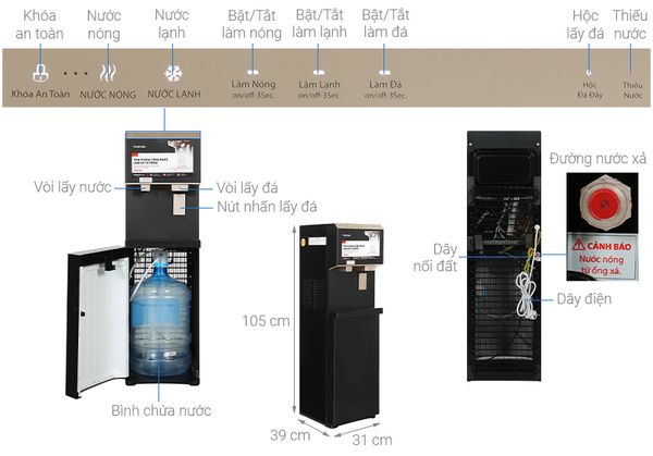 Cây nước nóng lạnh và làm đá Toshiba RWF-IW2469BVN(K) 660W