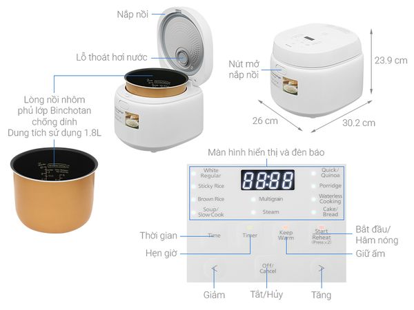 Nồi cơm điện tử Panasonic 1.8 lít SR-DL184WRA