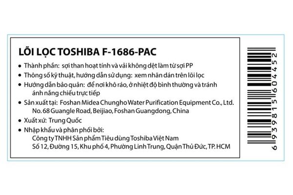 Lõi lọc nước Toshiba F-1686-PAC