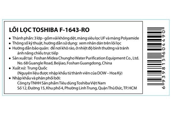 LÕI LỌC RO TOSHIBA SỐ 3 F-1643-RO