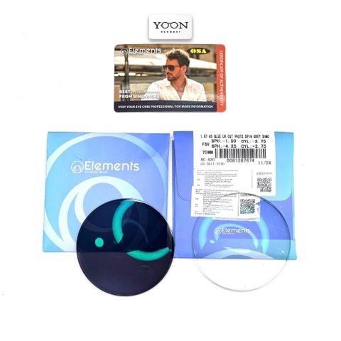 Tròng Đổi Màu Elements Blue UV Cut Photo Grey 1.67