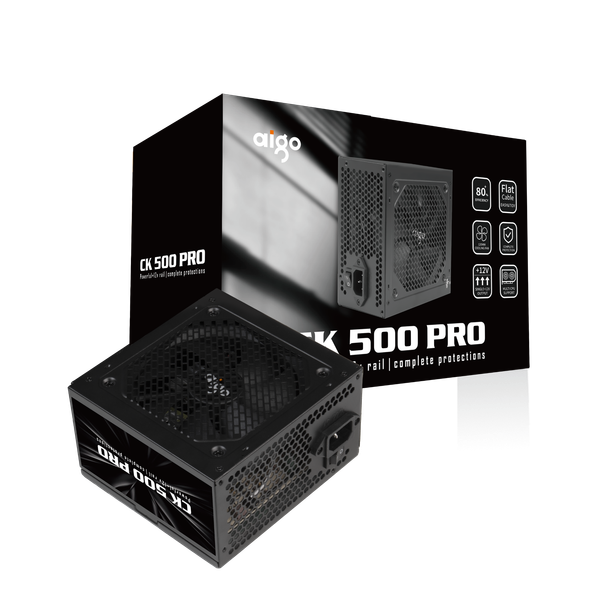 Nguồn máy tính Aigo CK500 Pro (80 Plus, Cáp dẹt đen) - Màu đen