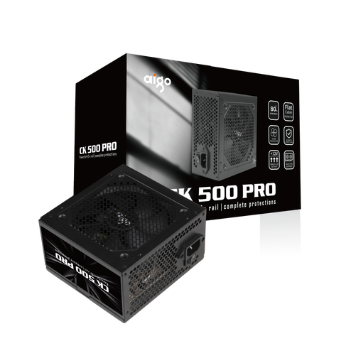 Nguồn máy tính Aigo CK500 Pro (80 Plus, Cáp dẹt đen) - Màu đen