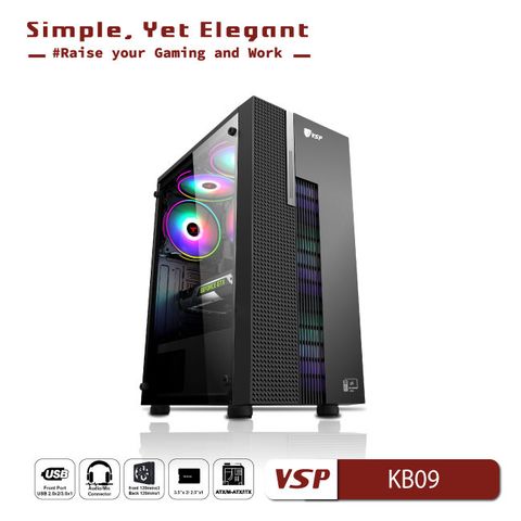 Thùng máy vỏ case máy tính VSP - ESPORT GAMING KB09 - ĐEN (2ND không box)
