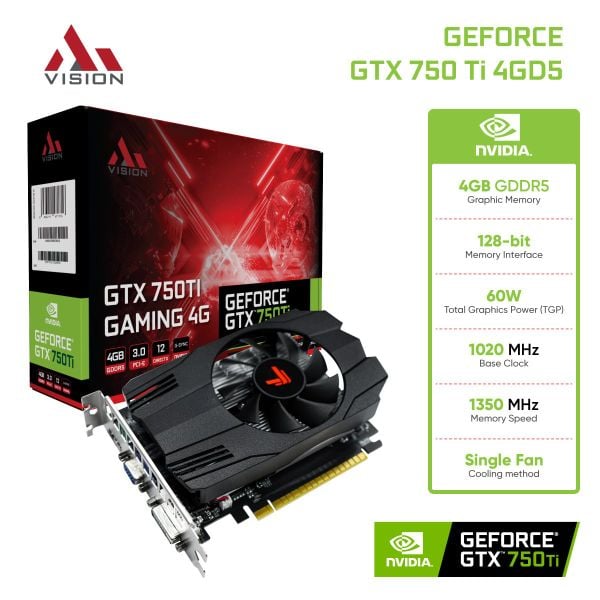 Card màn hình AiVision GeForce GTX 750 Ti (4GB GDDR, 128-bit, Single Fan)