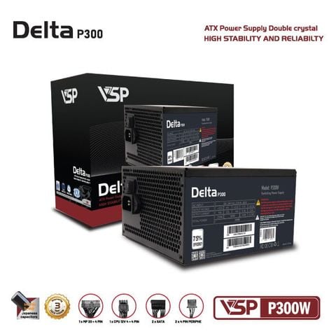 Bộ nguồn máy tính VSP Delta P300W - Màu đen