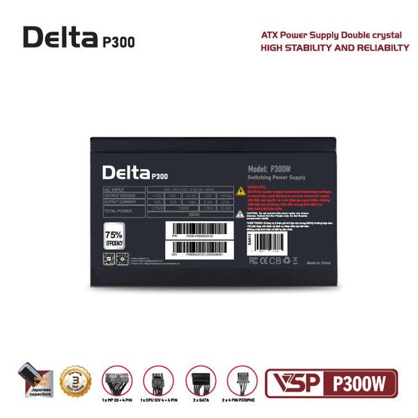 Bộ nguồn máy tính VSP Delta P300W - Màu đen
