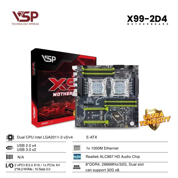 Bo mạch chủ VSP X99 - 2D4 - DDR4 - EATX - 2 CPU - (2ND BH hãng đến T3/2026)