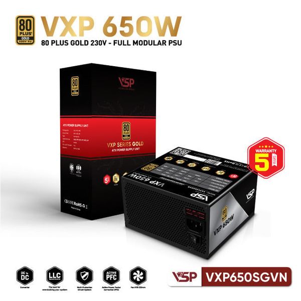 Bộ nguồn VSP VXP650SGVN - 80 Plus Gold - 650W - Full modular