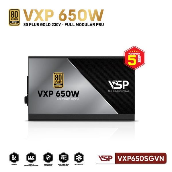 Bộ nguồn VSP VXP650SGVN - 80 Plus Gold - 650W - Full modular