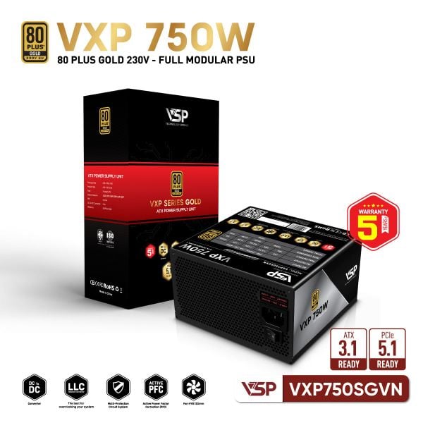 Bộ nguồn VSP VXP750SGVN - 80 Plus Gold - 750W - Full modular
