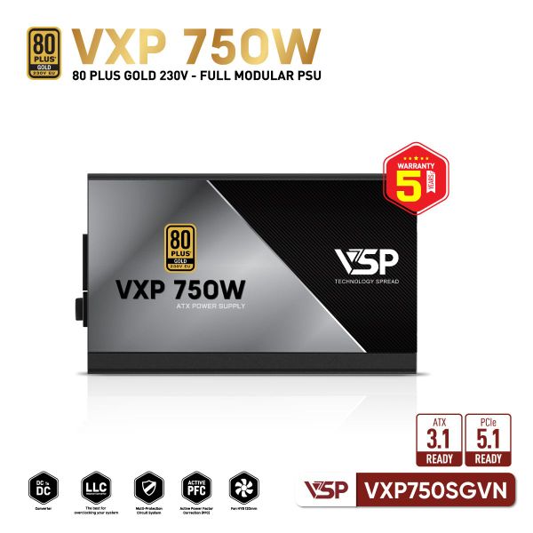 Bộ nguồn VSP VXP750SGVN - 80 Plus Gold - 750W - Full modular