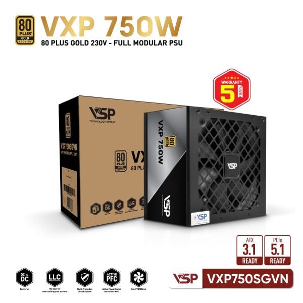 Bộ nguồn VSP VXP750SGVN - 80 Plus Gold - 750W - Full modular