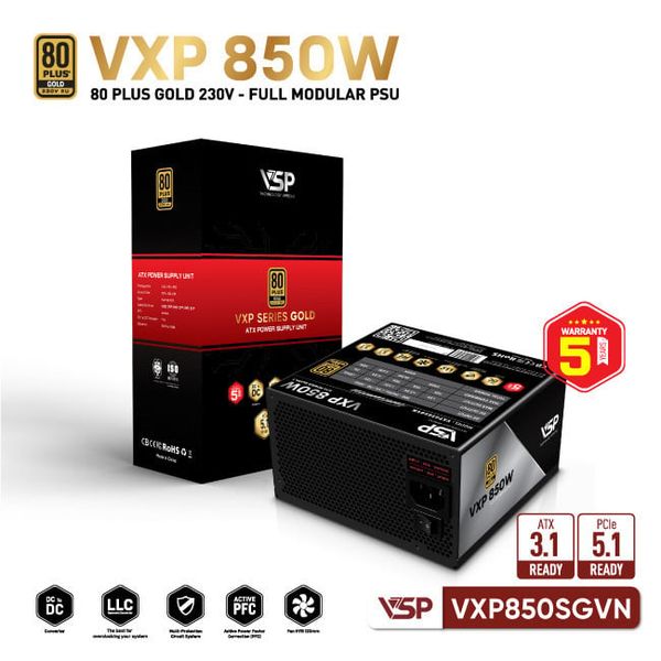 Bộ nguồn VSP VXP850SGVN - 80 Plus Gold - 850W - Full modular