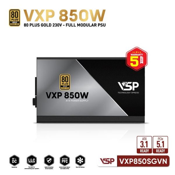 Bộ nguồn VSP VXP850SGVN - 80 Plus Gold - 850W - Full modular