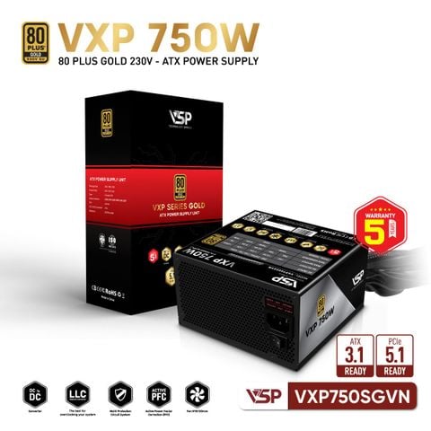Bộ nguồn máy tính VSP VXP750SGVN - 80 Plus Gold - 750W - Straight Line