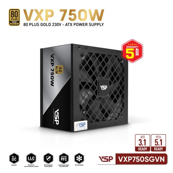Bộ nguồn máy tính VSP VXP750SGVN - 80 Plus Gold - 750W - Straight Line