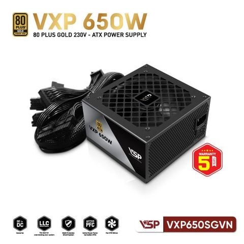 Bộ nguồn máy tính VSP VXP650SGVN - 80 Plus Gold - 650W - Straight Line