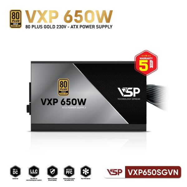 Bộ nguồn máy tính VSP VXP650SGVN - 80 Plus Gold - 650W - Straight Line