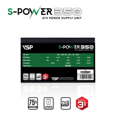 Bộ nguồn máy tính VSP S-Power 350 - 350W - Màu đen