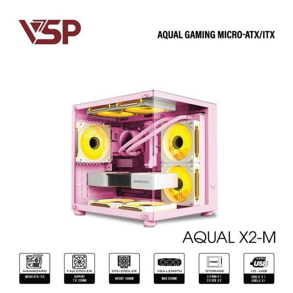 VỎ CASE MÁY TÍNH AQUAL X2-M PINK - Hồng