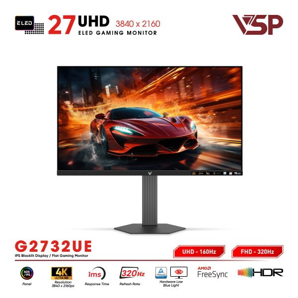VSP Vision Plus G2732UE (27 inch, IPS, 10bit, 4K160Hz, FHD 320Hz, 1ms) - Màu đen