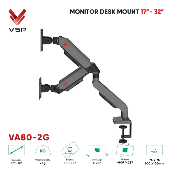 Arm - Giá Đỡ Màn Hình Đôi VSP VA80-2G (17