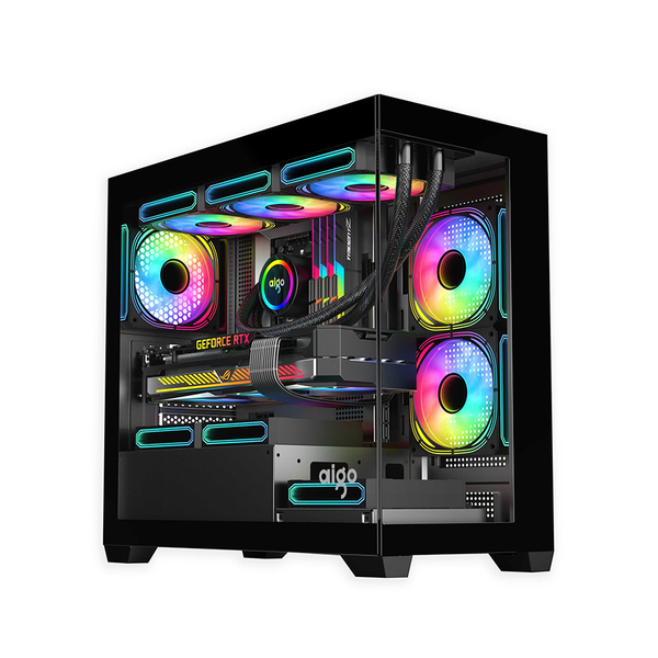 Case máy tính AIGO C218M ( MATX, Case Bể Cá) - Màu đen