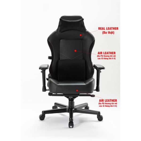 Ghế Gaming Da Thật PU Cao Cấp EDRA Champion EGC2022 LUX - Màu đen