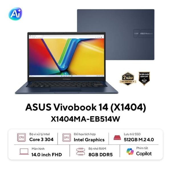 Laptop ASUS Vivobook 14 X1404MA-EB514W Core 3 304 512GB SSD – VI TÍNH ...