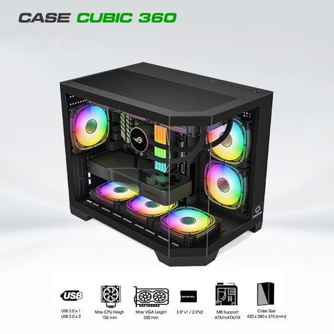 Thùng máy tính Gaming Coolerplus CUBIC 360 - Màu đen