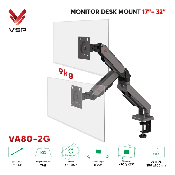 Arm - Giá Đỡ Màn Hình Đôi VSP VA80-2G (17