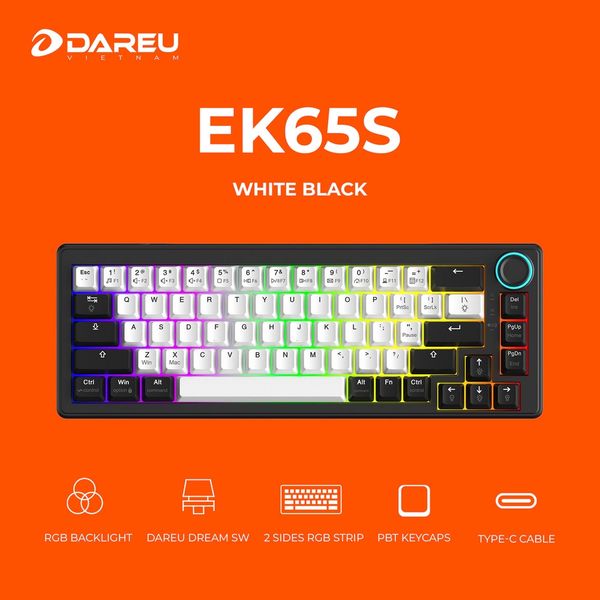 Bàn phím cơ Gaming Dareu EK65s Dream Switch - Đen trắng