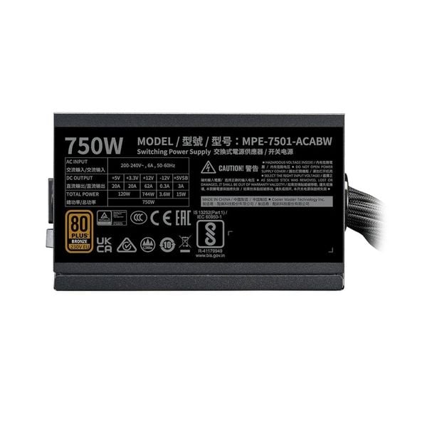 Bộ nguồn Cooler Master MWE Bronze 750 V3 750W 230V - Màu đen