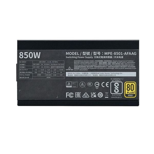 Bộ nguồn Cooler Master MWE Gold 850 V2 ATX 3.0 850W - Màu đen