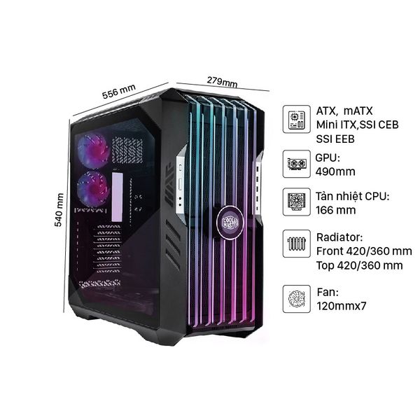 Thùng máy Cooler Master HAF 700 EVO (Full Tower) - Màu Titanium Grey