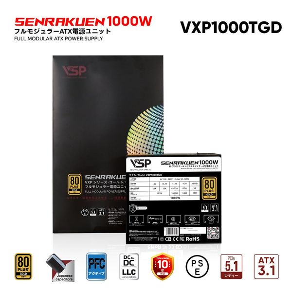 Bộ Nguồn Máy Tính VSP JPN SENRAKUEN VXP1000TGD 1000W 80 Plus Gold Full Modular ATX 3.1 PCIe 5.1