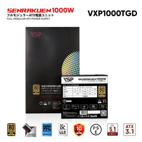 Bộ Nguồn Máy Tính VSP JPN SENRAKUEN VXP1000TGD 1000W 80 Plus Gold Full Modular ATX 3.1 PCIe 5.1